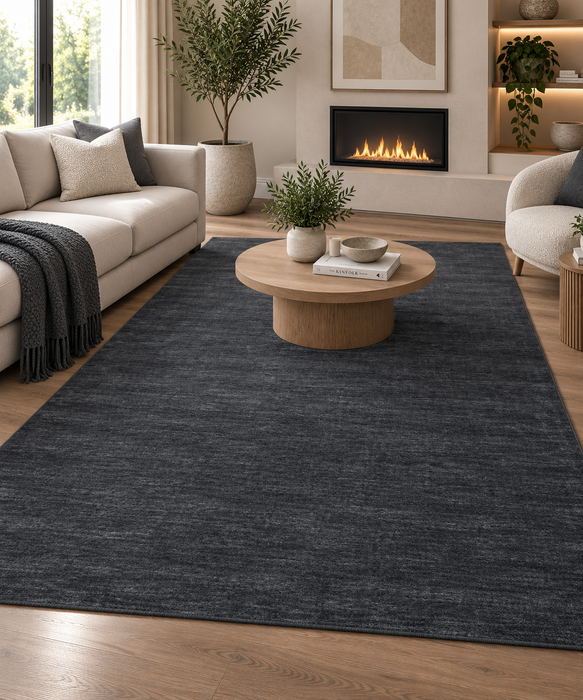 Minimalist Textured Tonal Navy Argentum Rug Size: 200 x 290cm (63078-3656) - Rugs Direct NZ