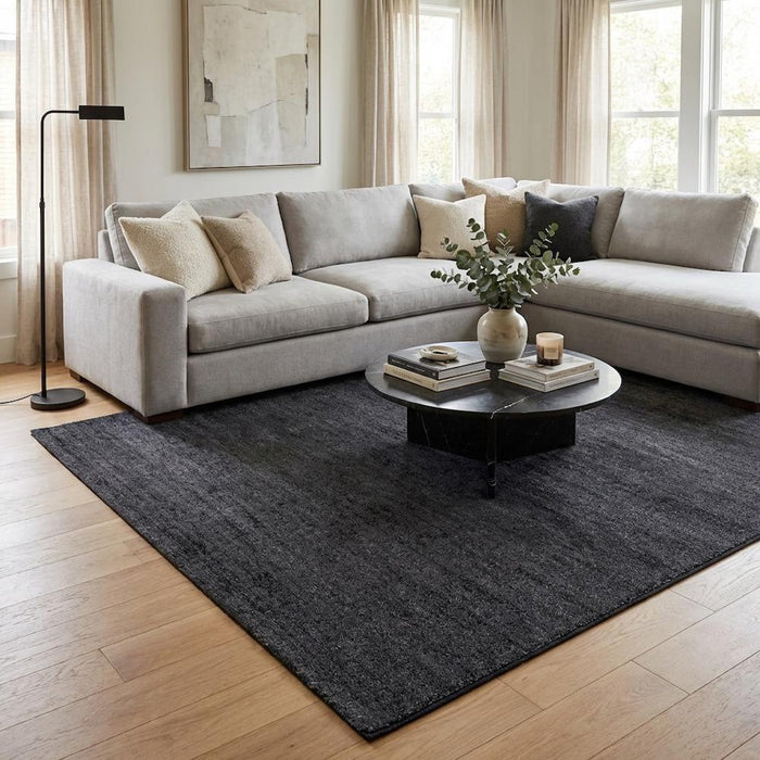 Minimalist Textured Charcoal Mist Argentum Rug Size: 200 x 290cm (63078-3676) - Rugs Direct