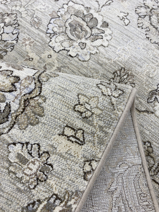 Traditional Distressed Floral Pattern Argentum Hallway Runner Size: 67cm wide x Cut to order - Rugs Direct