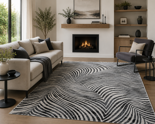 Carved Striped Design Argentum Rug- Rugs Direct
