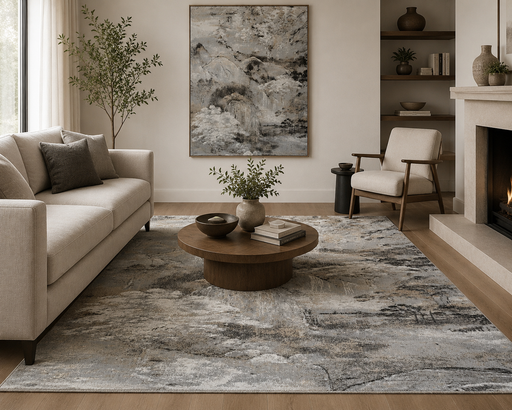 Mystic Mountainscape Argentum Rug- Rugs Direct
