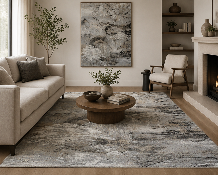 Mystic Mountainscape Argentum Rug- Rugs Direct