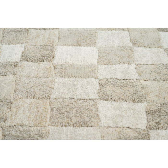 Modern Cream & Taupe Checkerboard Argentum Rug Size: 280 x 380cm (63984-6575) - Rugs Direct