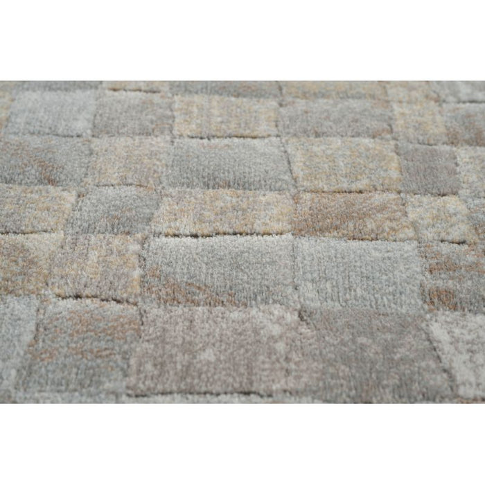 Modern Silver & Taupe Checkerboard Argentum Rug Size: 200 x 290cm (63984-7293) - Rugs Direct