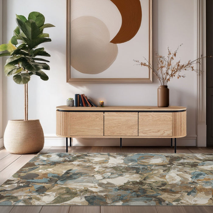 Contemporary Earthy Botanical Tapestry Argentum Rug (63991-1219) - Rugs Direct