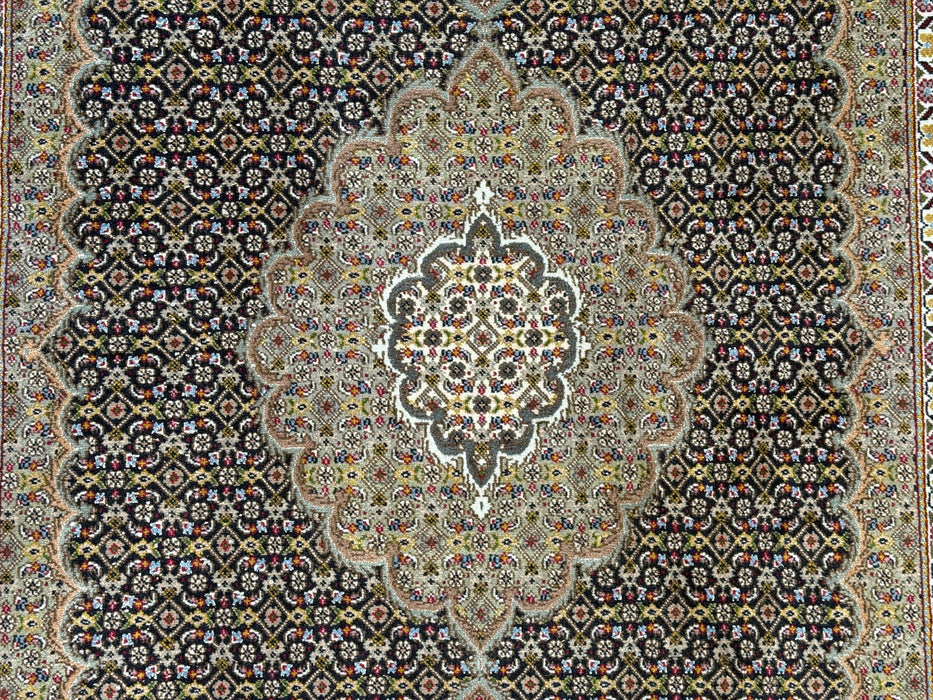 Persian Hand Knotted Tabriz Wool and Silk Mahi Design Rug- Rugs Direct 