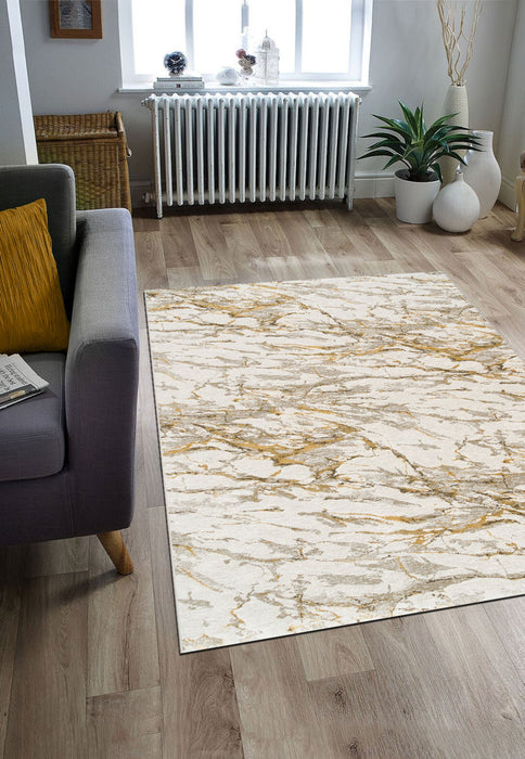 Opulence Ivory & Gold Stone Pattern Platinum Rug (83001-6121) - Rugs Direct