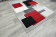 Contemporary Abstract Geometric Squares Red & Grey Aroha Rug- Rugs Direct 