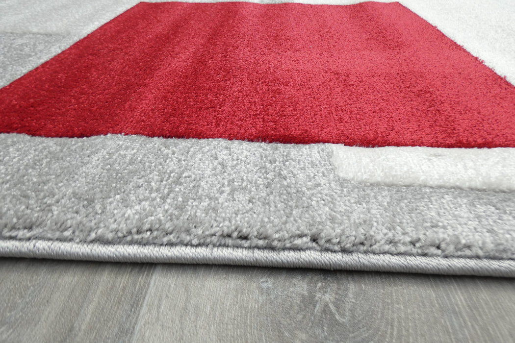 Contemporary Abstract Geometric Squares Red & Grey Aroha Rug- Rugs Direct 
