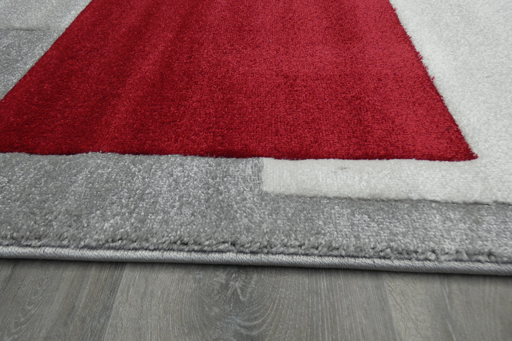 Contemporary Abstract Geometric Squares Red & Grey Aroha Rug- Rugs Direct 