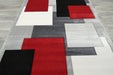 Contemporary Abstract Geometric Squares Red & Grey Aroha Rug- Rugs Direct 
