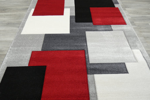 Contemporary Abstract Geometric Squares Red & Grey Aroha Rug- Rugs Direct 