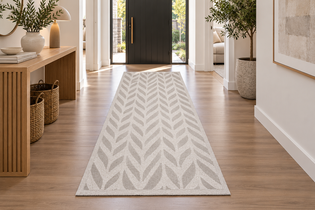 Katana Indoor/Outdoor Geometric Leaf Pattern Flatweave Runner Size: 80 x 200cm (85011-6001)- Rugs Direct NZ