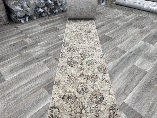  Traditional Distressed Floral Pattern Argentum Hallway Runner Size: 67cm wide x Cut to order - Rugs Direct