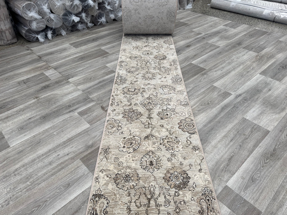  Traditional Distressed Floral Pattern Argentum Hallway Runner Size: 67cm wide x Cut to order - Rugs Direct