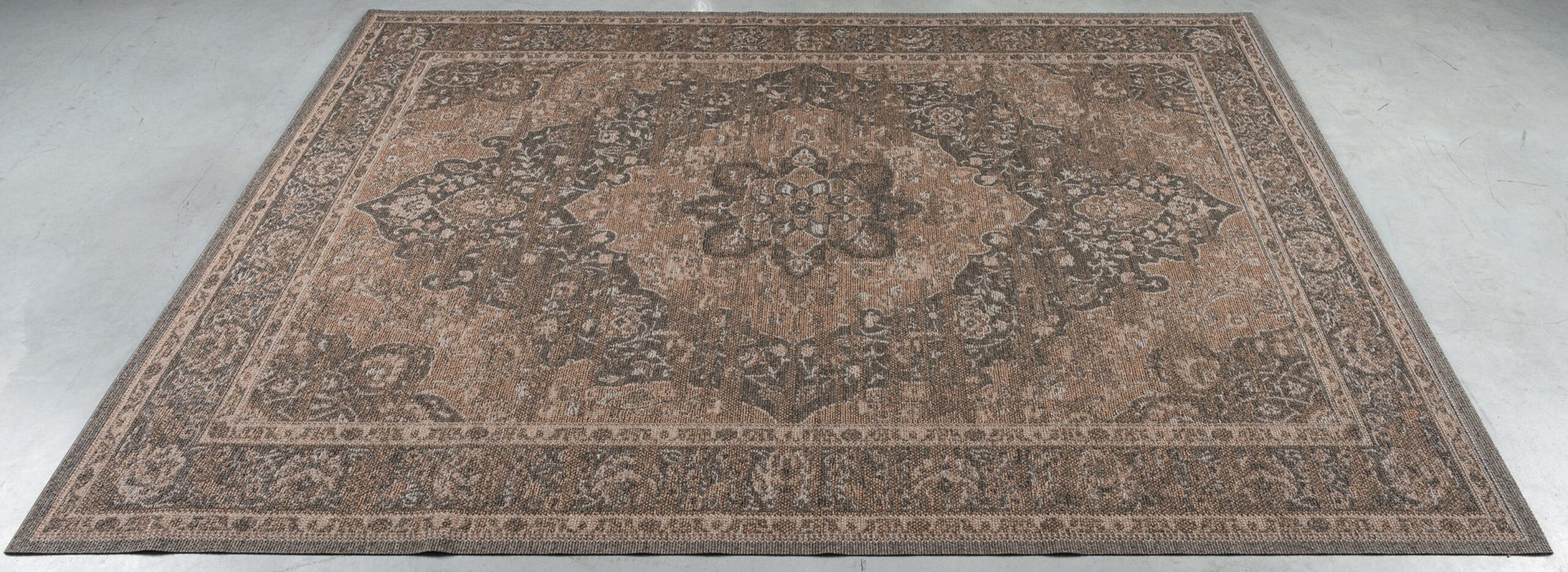 Traditional Earthy Mocha & Grey Medallion Outdoor Bohemia Rug - Rugs Direct