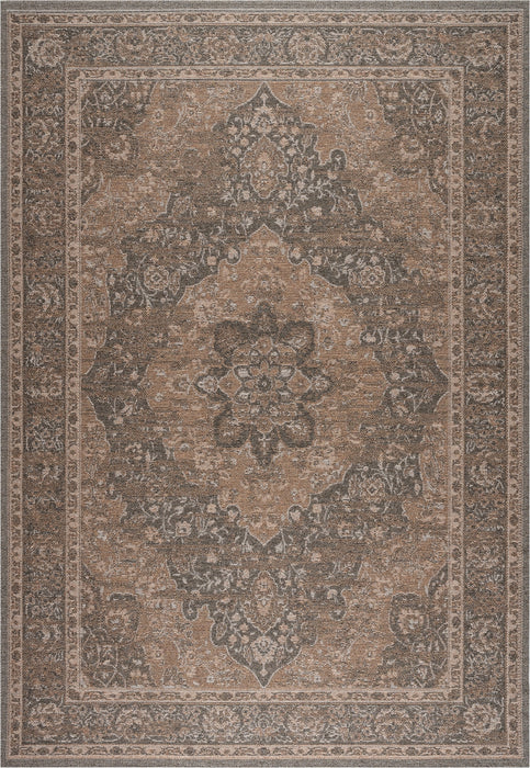 Traditional Earthy Mocha & Grey Medallion Outdoor Bohemia Rug - Rugs Direct