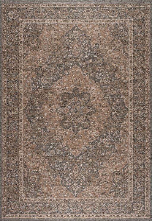 Traditional Earthy Mocha & Grey Medallion Outdoor Bohemia Rug - Rugs Direct