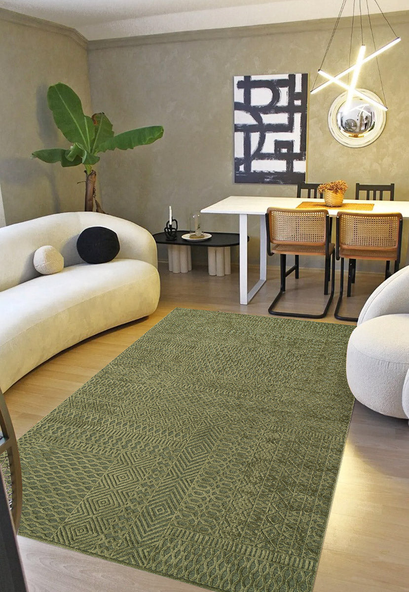 Modern Green Textured Tweed Rug — Rugs Direct