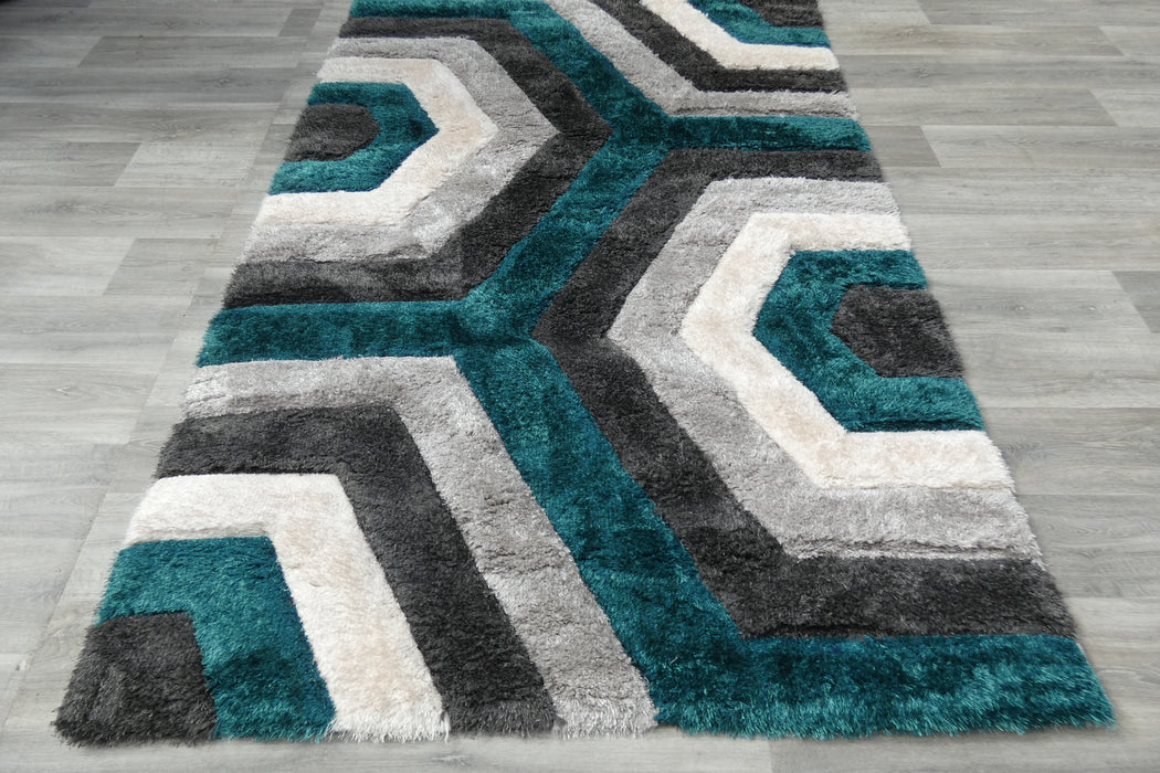Modern Geometric Honeycomb Shaggy California Rug - Rugs Direct