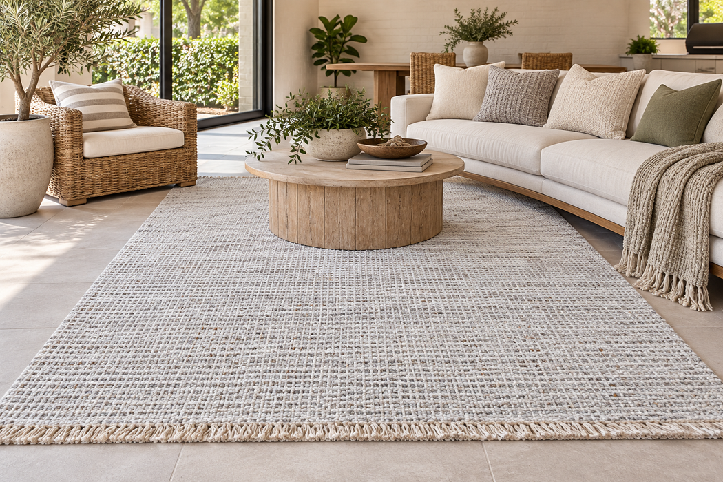 Al Fresco Dove – Handmade Indoor/Outdoor PET Yarn Rug- Rugs Direct NZ