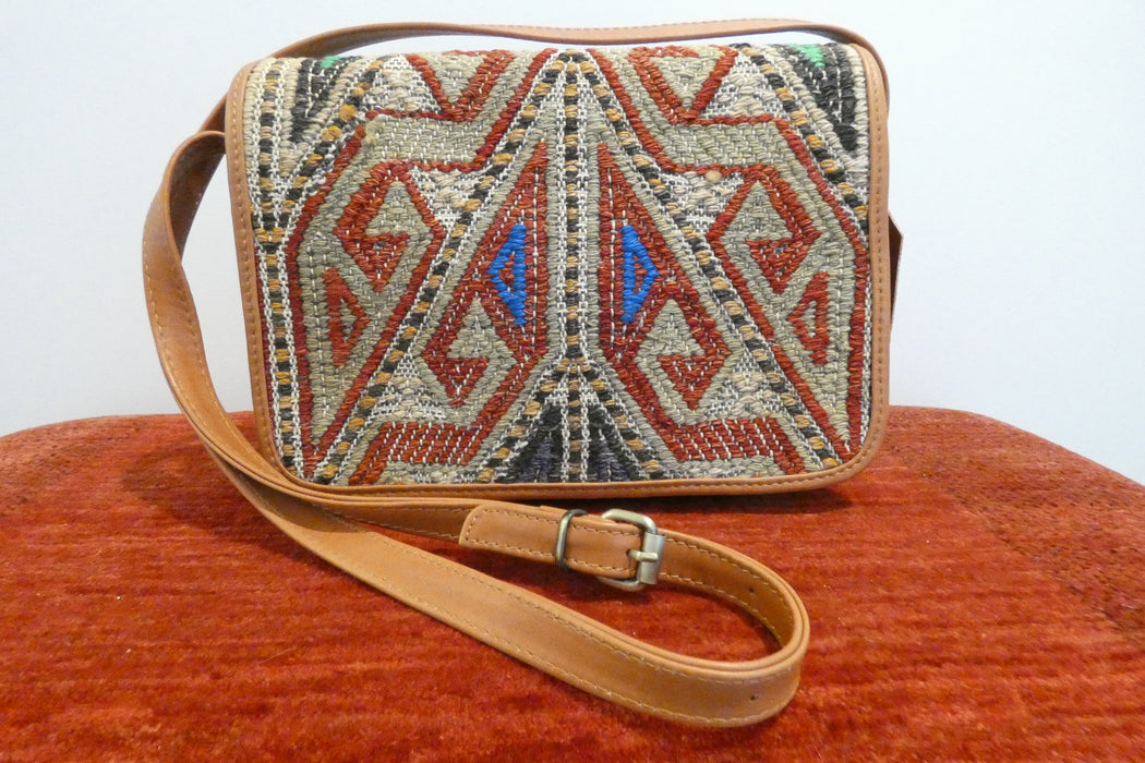 One-of-a-Kind Turkish Kilim Leather Crossbody Bag "Altin"- Rugs Direct