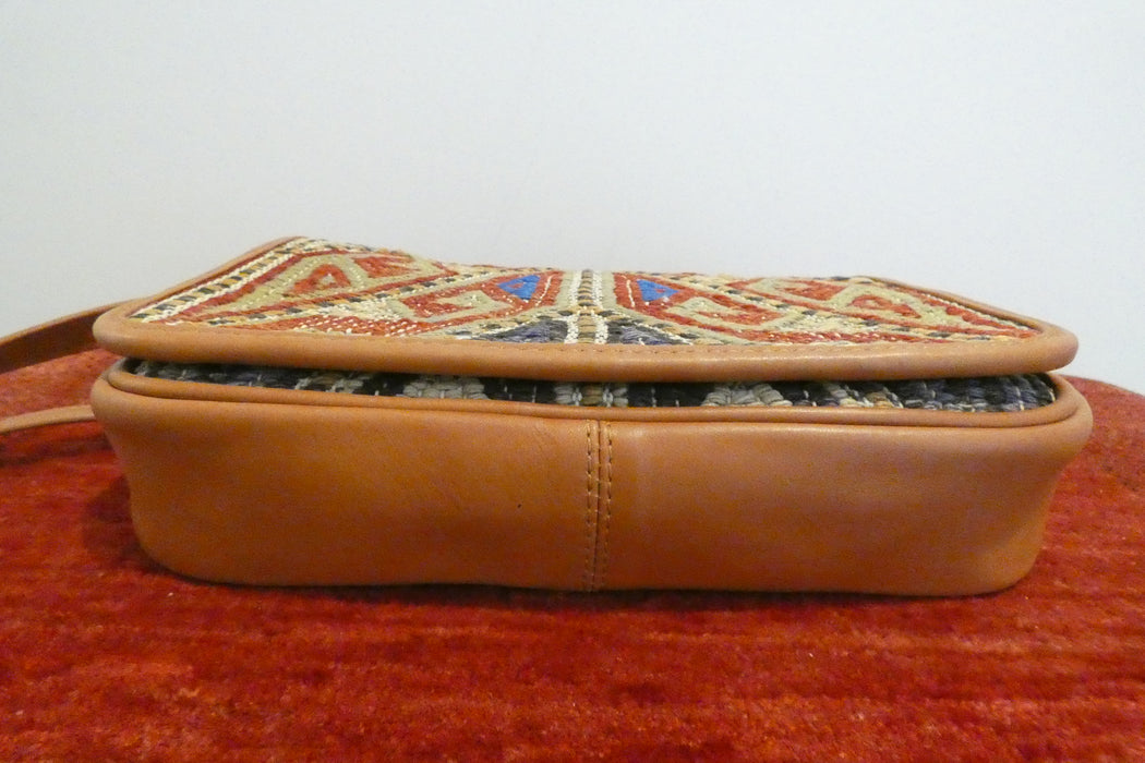 One-of-a-Kind Turkish Kilim Leather Crossbody Bag "Altin"- Rugs Direct