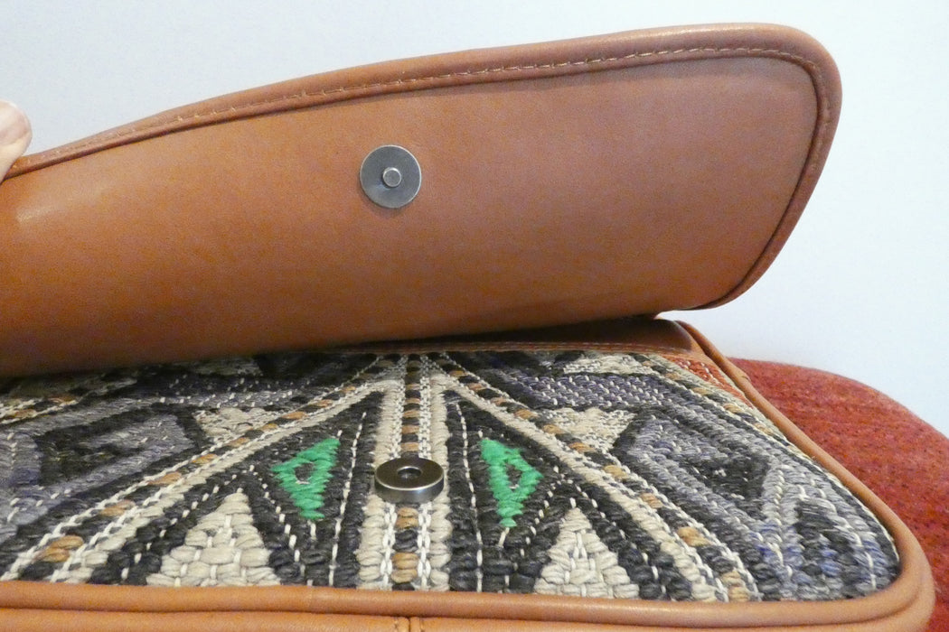 One-of-a-Kind Turkish Kilim Leather Crossbody Bag "Altin"- Rugs Direct