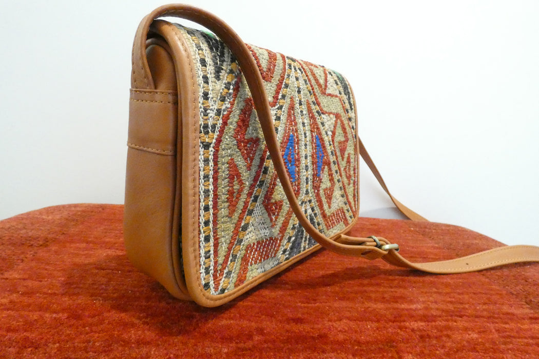 One-of-a-Kind Turkish Kilim Leather Crossbody Bag "Altin"- Rugs Direct