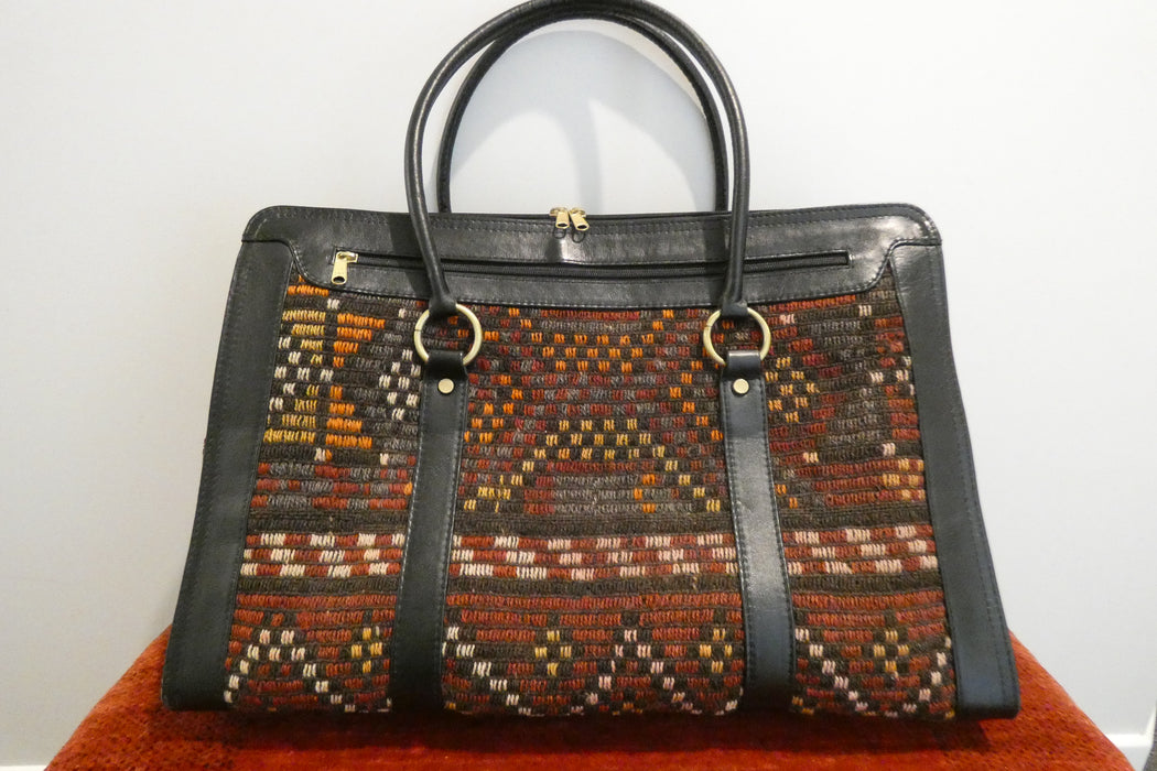 One-of-a-Kind Anatolian Kilim Leather Weekend Bag "Aryan"- Rugs Direct