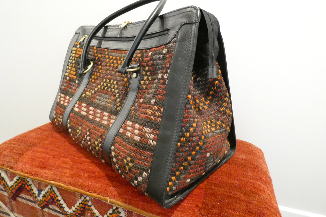 One-of-a-Kind Anatolian Kilim Leather Weekend Bag "Aryan"- Rugs Direct