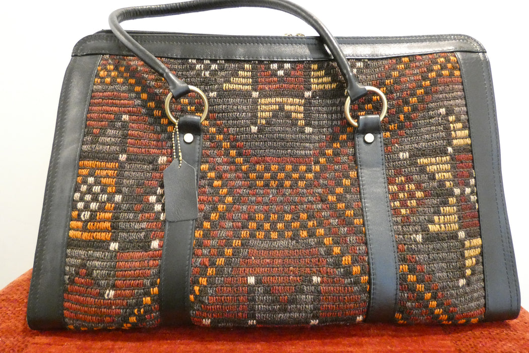 One-of-a-Kind Anatolian Kilim Leather Weekend Bag "Aryan"- Rugs Direct