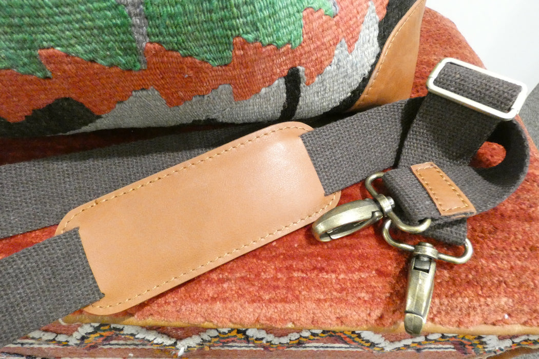 One-of-a-Kind Anatolian Kilim Expandable Leather Travel Bag "Azad"- Rugs Direct