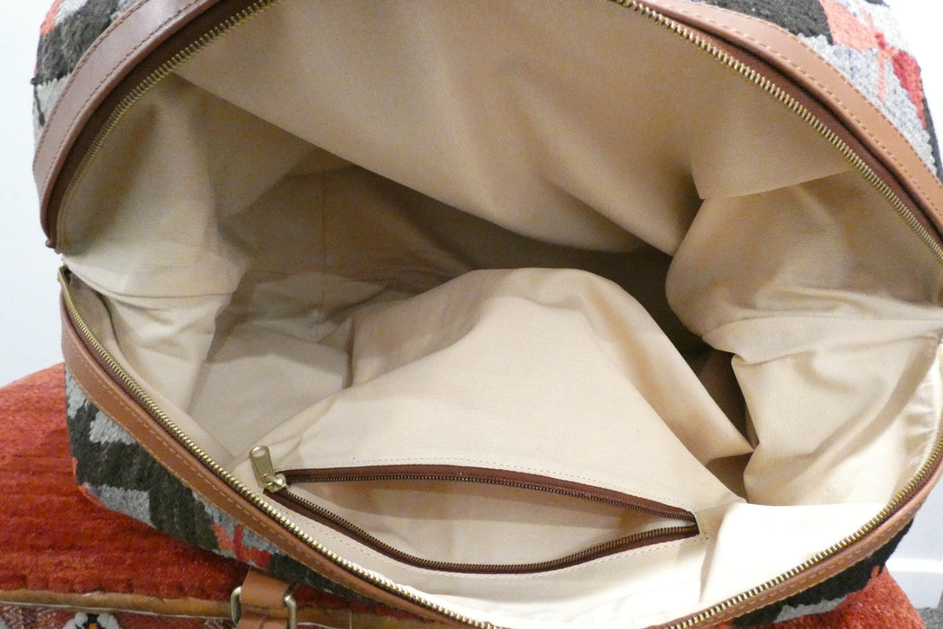 One-of-a-Kind Anatolian Kilim Expandable Leather Travel Bag "Azad"- Rugs Direct