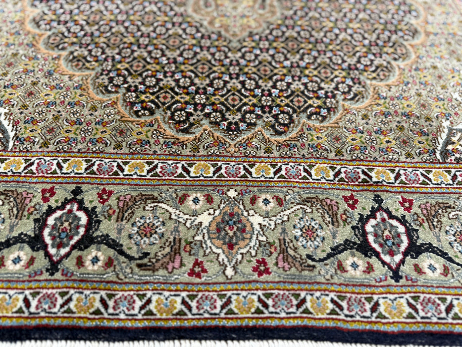 Persian Hand Knotted Tabriz Wool and Silk Mahi Design Rug- Rugs Direct 