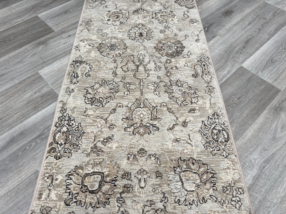 Traditional Distressed Floral Pattern Argentum Hallway Runner Size: 67cm wide x Cut to order