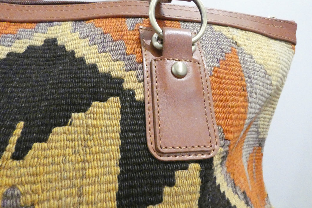 One-of-a-Kind Anatolian Kilim Leather Travel Bag "Berivan"- Rugs Direct 