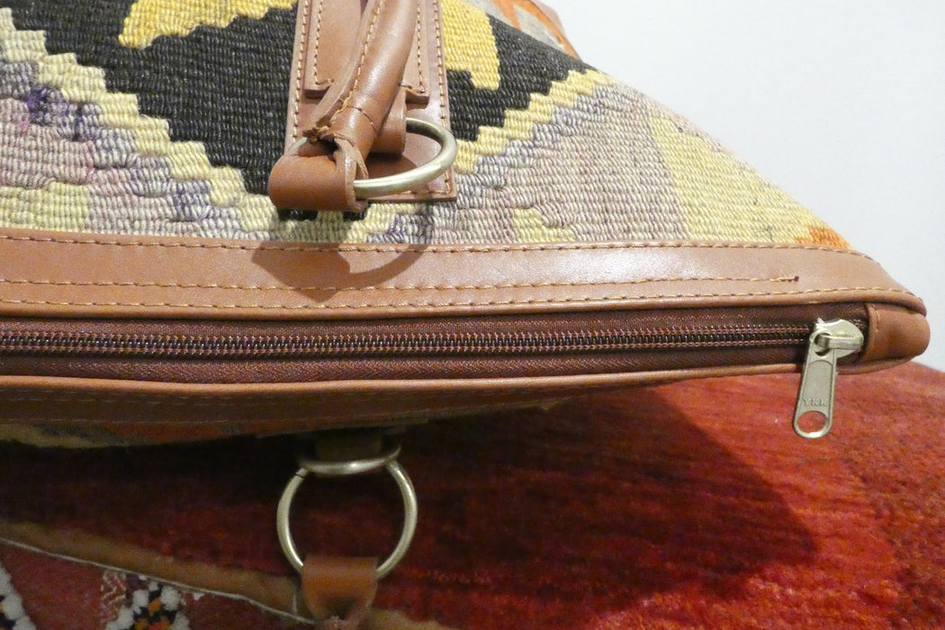 One-of-a-Kind Anatolian Kilim Leather Travel Bag "Berivan"- Rugs Direct 