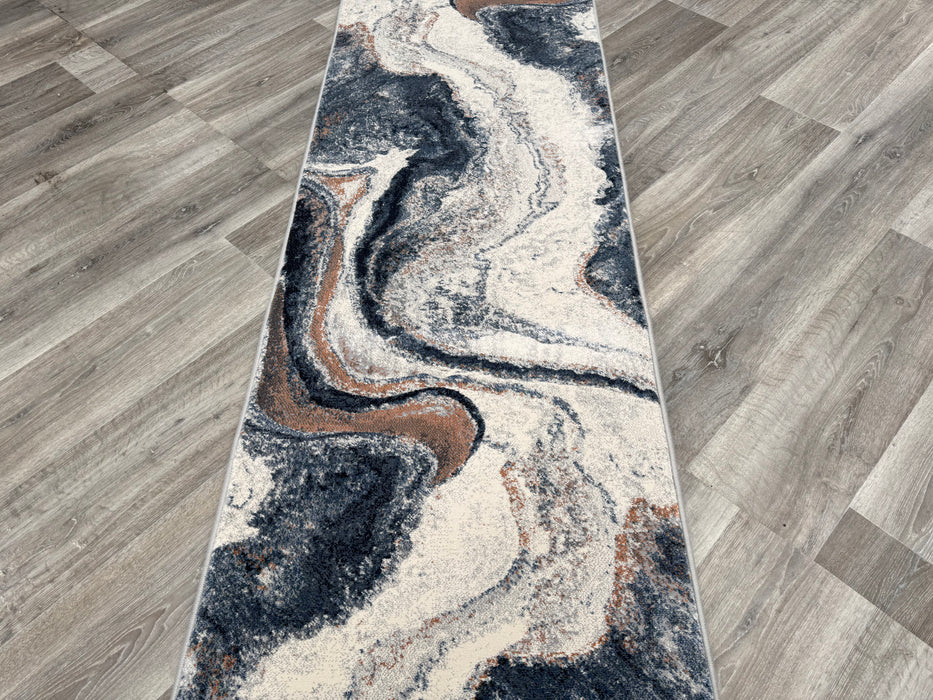 Abstract Marble Swirl Pattern Argentum Hallway Runner Size: 67cm wide x Cut to order- Rugs Direct 