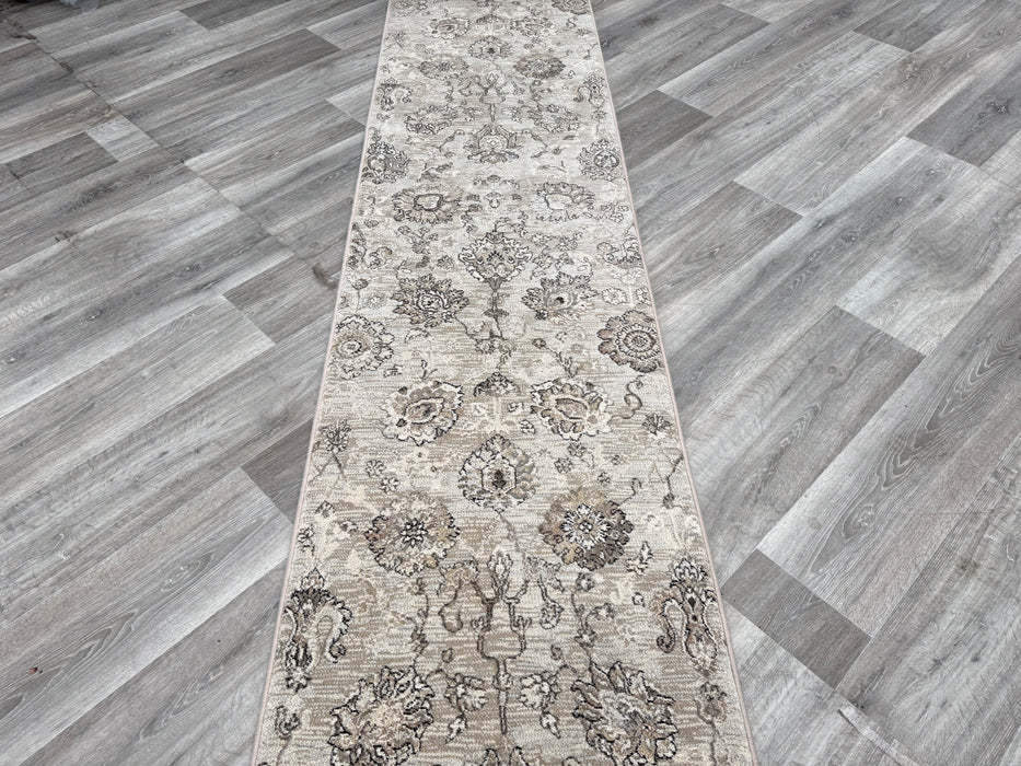 Traditional Distressed Floral Pattern Argentum Hallway Runner Size: 67cm wide x Cut to order - Rugs Direct