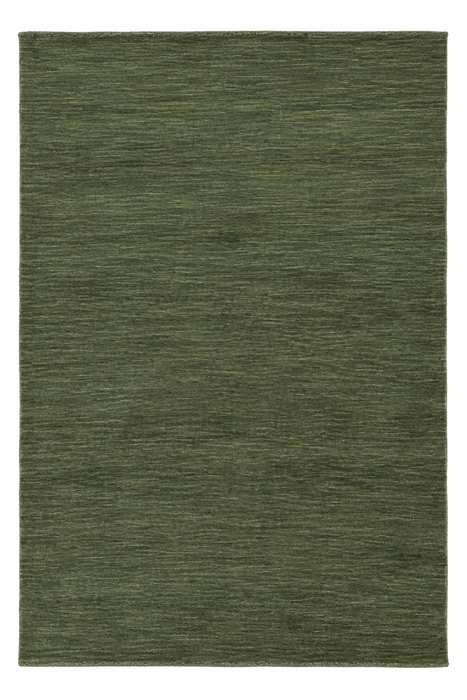 An olive green rectangular area rug with a textured, heathered woven pattern, shown flat against a white background.