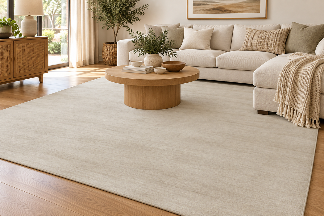 Handmade Indian Plain Drake Sand Wool Rug- Rugs Direct NZ