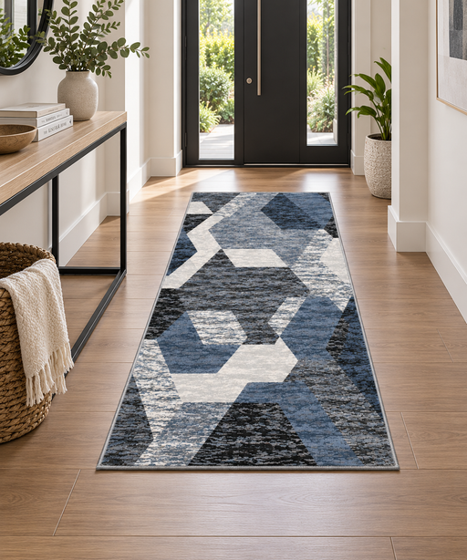 Geometric Design Argentum Rug Size: 80 x 150cm- Rugs Direct NZ