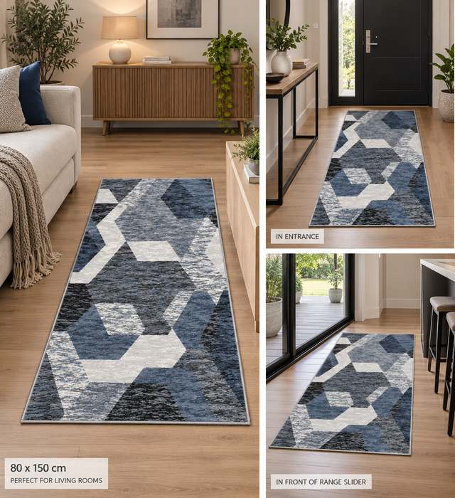 Geometric Design Argentum Rug Size: 80 x 150cm- Rugs Direct NZ