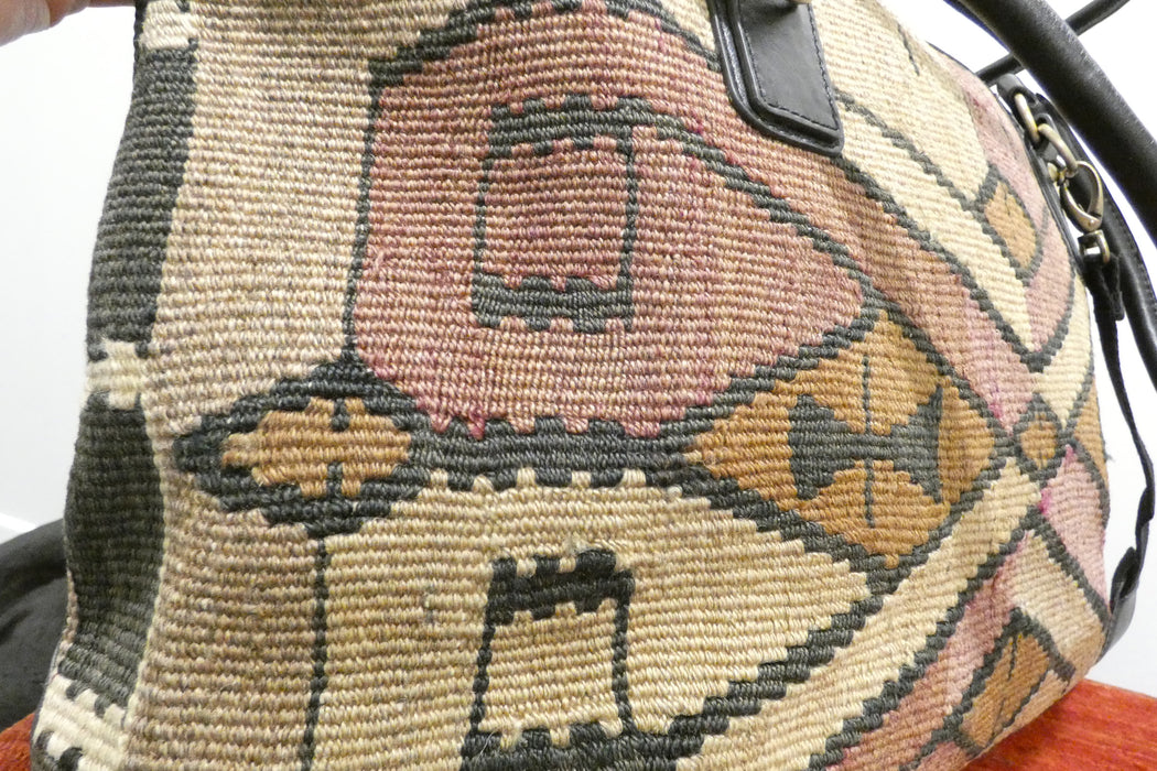 One-of-a-Kind Anatolian Kilim Leather Travel Bag "Gulan"- Rugs Direct 