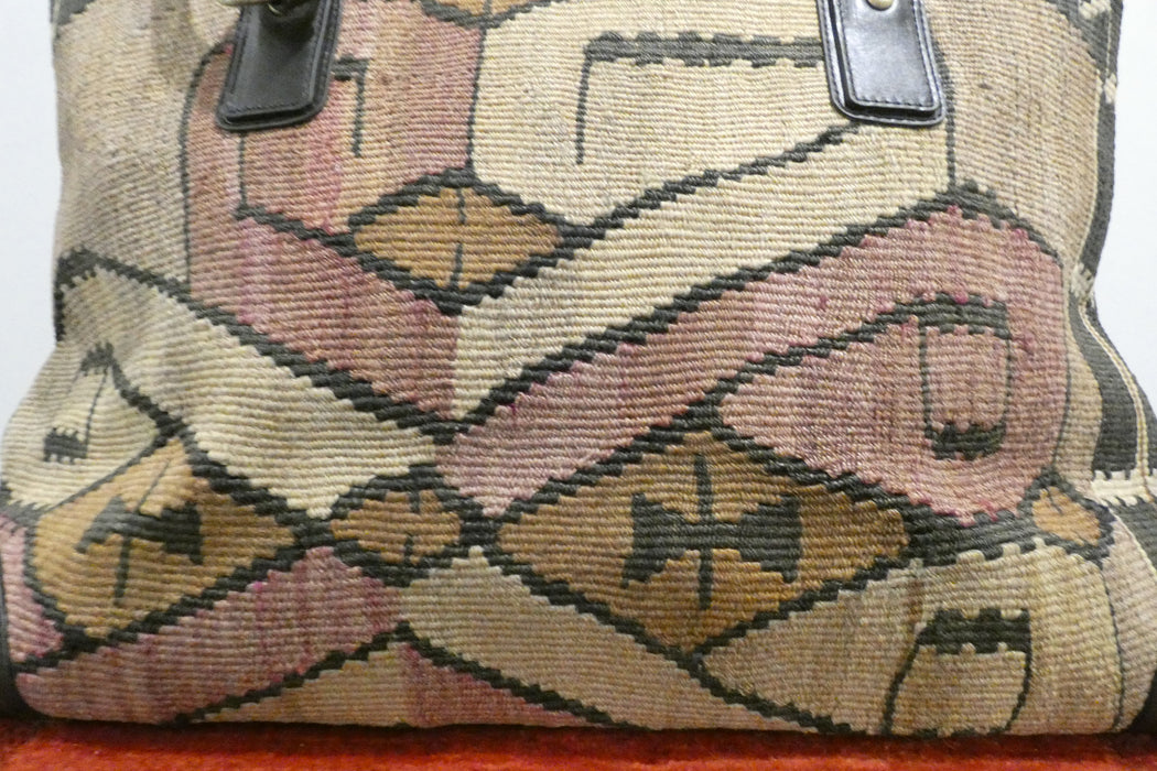 One-of-a-Kind Anatolian Kilim Leather Travel Bag "Gulan"- Rugs Direct 