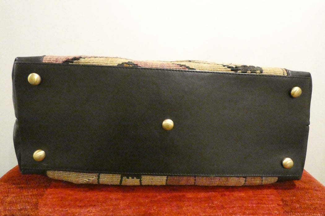 One-of-a-Kind Anatolian Kilim Leather Travel Bag "Gulan"- Rugs Direct 