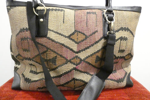 One-of-a-Kind Anatolian Kilim Leather Travel Bag "Gulan"- Rugs Direct 