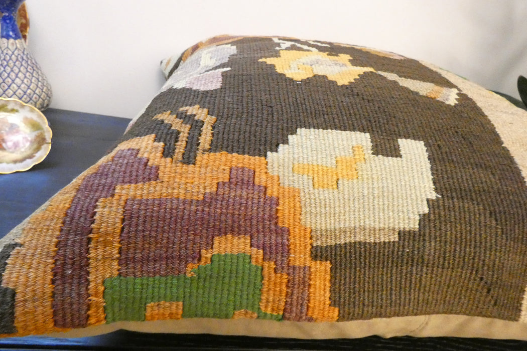 Handmade Turkish Kilim Cushion Cover 60 x 60cm with Insert | Original Anatolian Kilim | Organic Cotton Backing - Rugs Direct New Zealand 