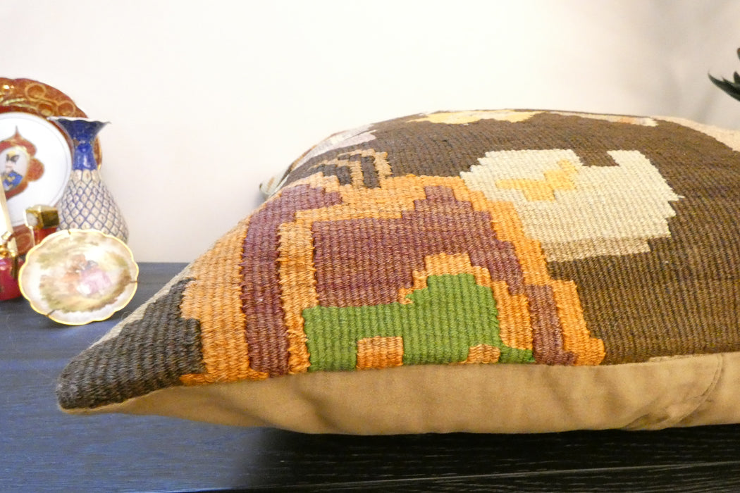 Handmade Turkish Kilim Cushion Cover 60 x 60cm with Insert | Original Anatolian Kilim | Organic Cotton Backing - Rugs Direct New Zealand 